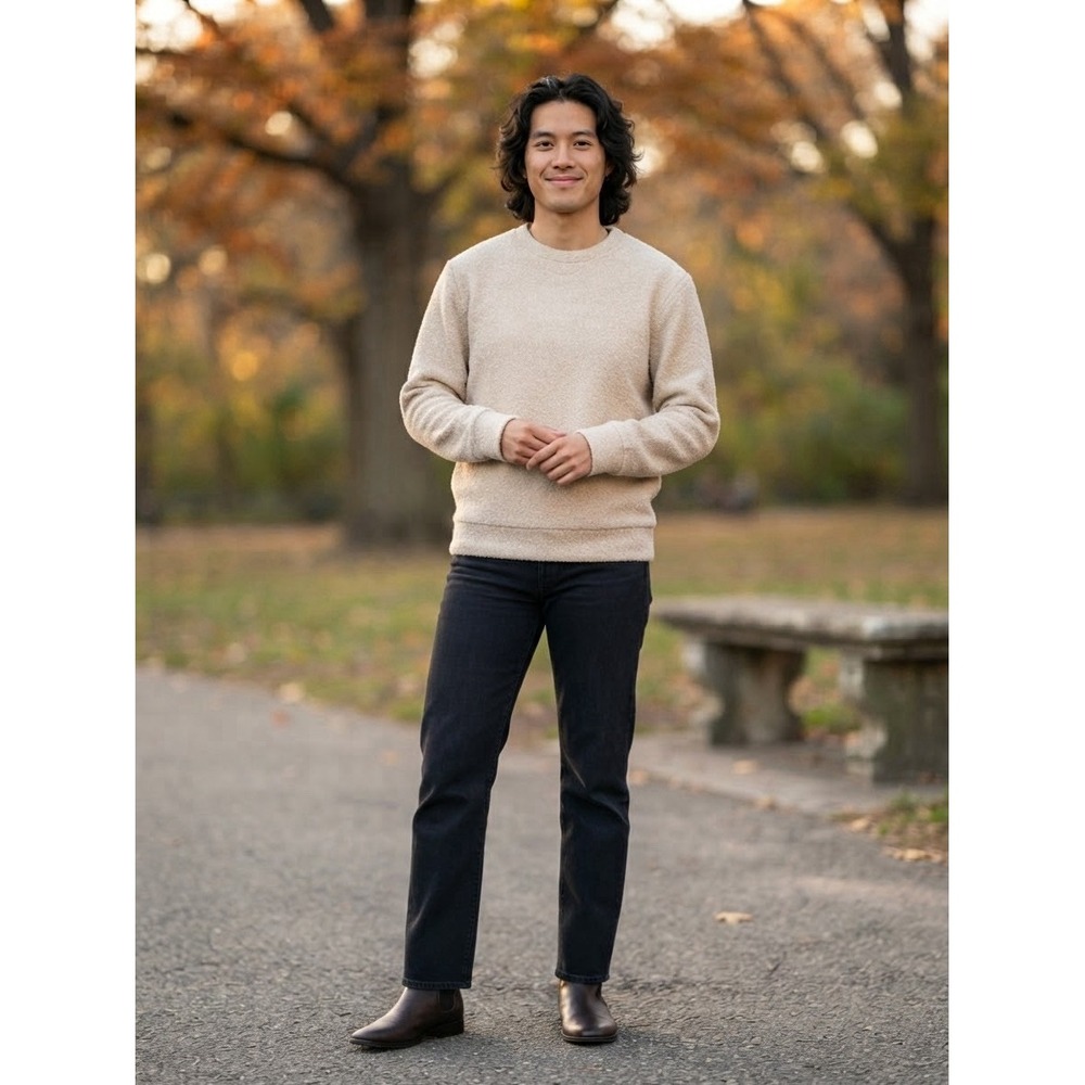Theory Wool Cashmere Crewneck Pullover Sweater Sherpa Men's XL Beige Minimalist